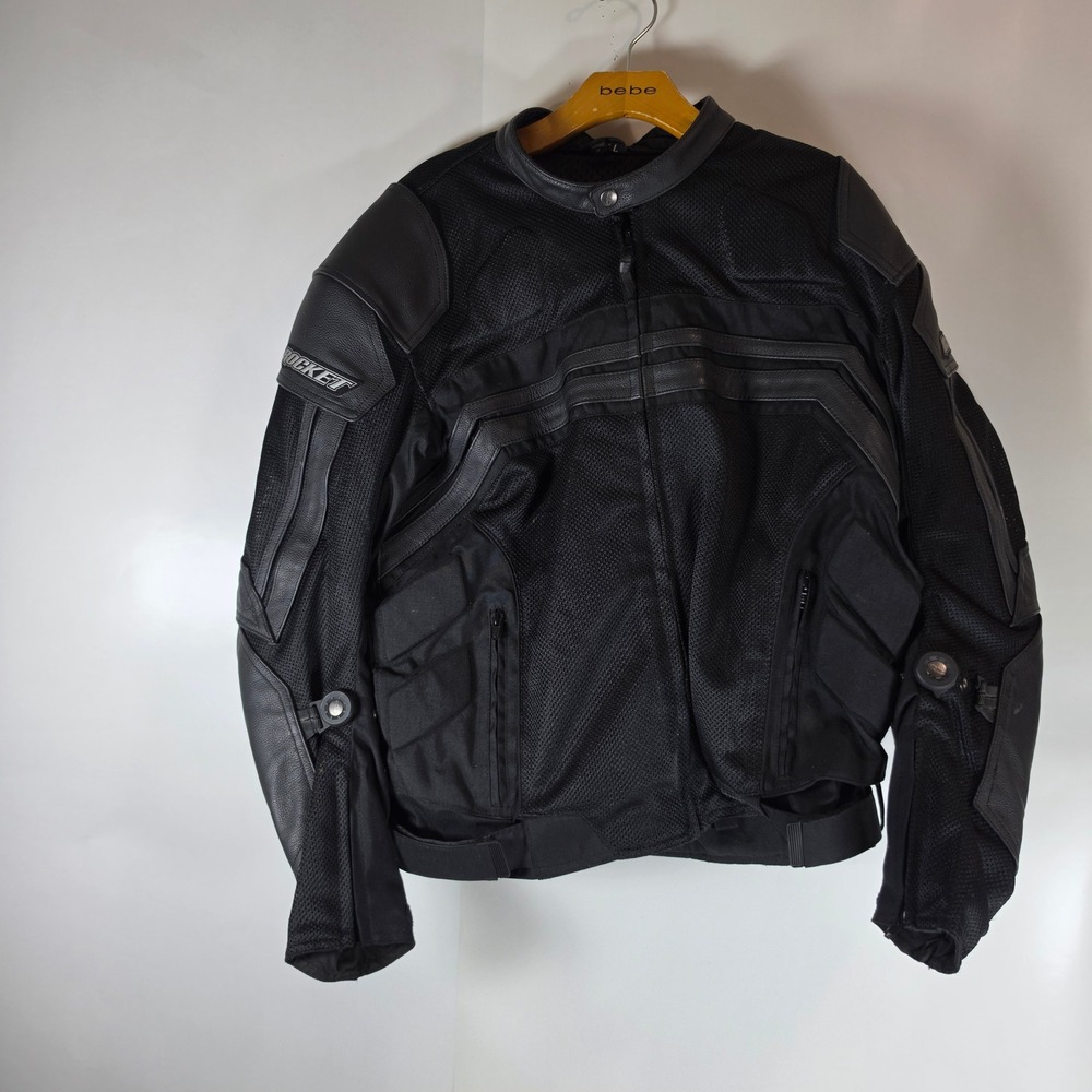 Joe Rocket Mens Armored Mesh Leather Motorcycle Jacket Black Large